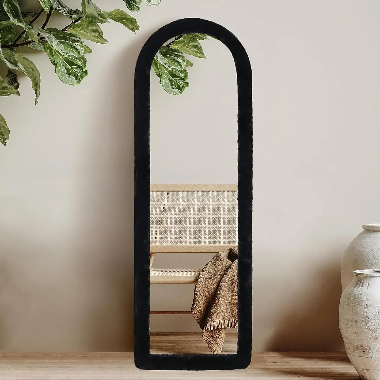 Fluffy Mirror Edge Cover (NO MIRROR) - Universal Fit for Various Sizes of Arch Full-Length Mirrors, Decorative Full-Length Mirror Cover, High Elasticity, Enhance Room Ambiance, Room Decor, Women Gifts
