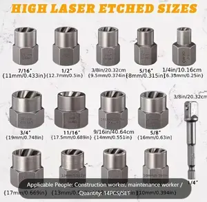 Nut Extractor Kit 14pcs Nut Removal Tool With 13 Bolts And Nut Removers, 1 Hex Socket Adapter For 1/4" To 3/8" Drives