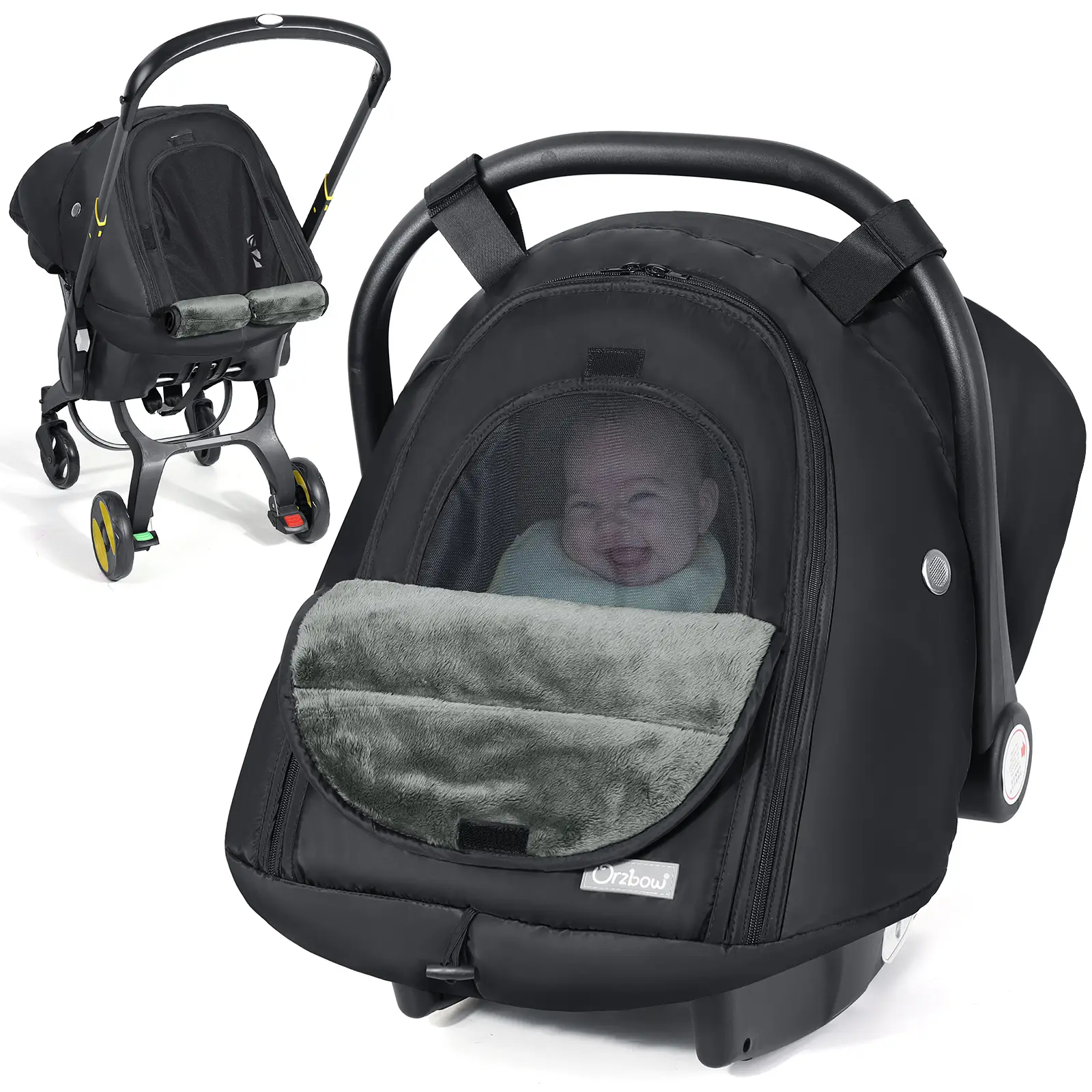 Orzbow Winter Car Seat Cover for Babies, Waterproof Carseat Canopy Cover with Peep Window of Breathable Mesh, Warm and Cozy Baby Car Seat & Carrier Co