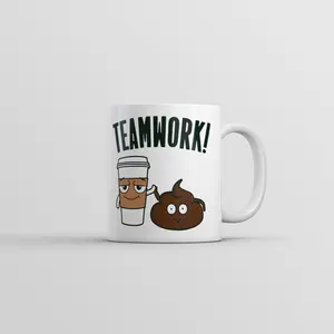 Teamwork Mug Funny Novelty Poop Joke Coffee Cup - 11oz Funny Coffee Mugs Ceramic Printed Drinkware Cup