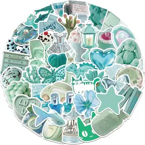 Mint Green Series Sticker, 50pcs/set Creative Summer Series Sticker, DIY Decorative Sticker for Phone Case, Laptop, Guitar, Bag, Water Cup, Scrapbook, Sticker Decals