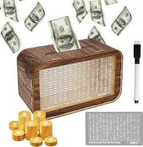 Money Saving Box 10000, 2-in-1 Piggy Bank for Adults Kids Wooden Cash Saving Box 10,000/5000, 10k Savings Challenge Box Money Bank with Counter for Cash Coin Best Gift