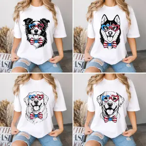 Patriotic Dog Shirt, 50 Dog Breeds Western Tee, 4th of July USA Flag Dog Lover Shirt, Independence Day Outfit Women Men