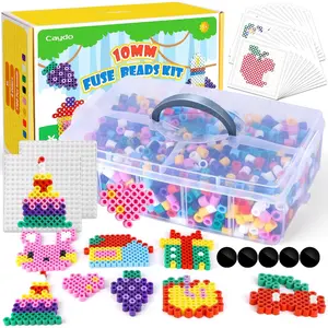 10mm Large Fuse Bead Kit, 8 Colors Melty Beads with Storage Box for Craft, XL Iron Beads Set Including 2 Pegboards, Ironing Paper for Art and Craft Project, Birthday