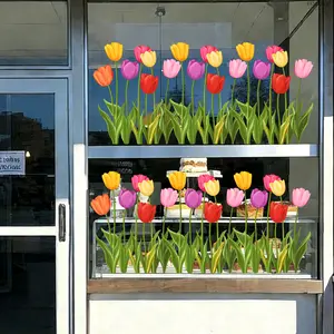 A set (30*60cm*2pcs) of colorful tulip flowers spring and summer limited edition flat static stickers for decorating window stickers, window displays, and home background beautification, D22158