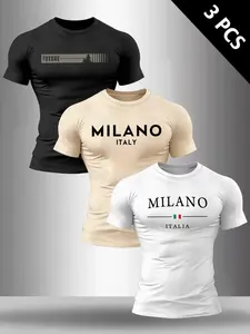 Men's 3-Pack Milano Italy Graphic T-Shirts, Casual Slim Fit Short Sleeve Tees, European Streetwear Daily Tops #MensFashion #Streetwear #MilanoStyle #ItalianFashion #TikTokMadeMeBuyIt