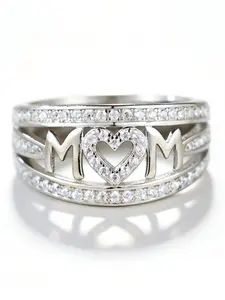 MOM Heart Ring, Sparkling cubic zirconia, "MOM" lettering, and a love heart that wraps around her finger.A Symbol of Endless Love for Mom,Mother's Day Gift