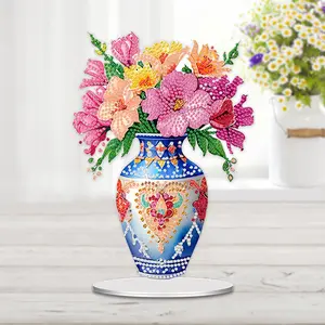 2D Flat Print Vase DIY Table Top Diamond Painting Ornament Kits 5D DIY Diamond Art Tabletop Decorations for Home Office Desktop Decor
