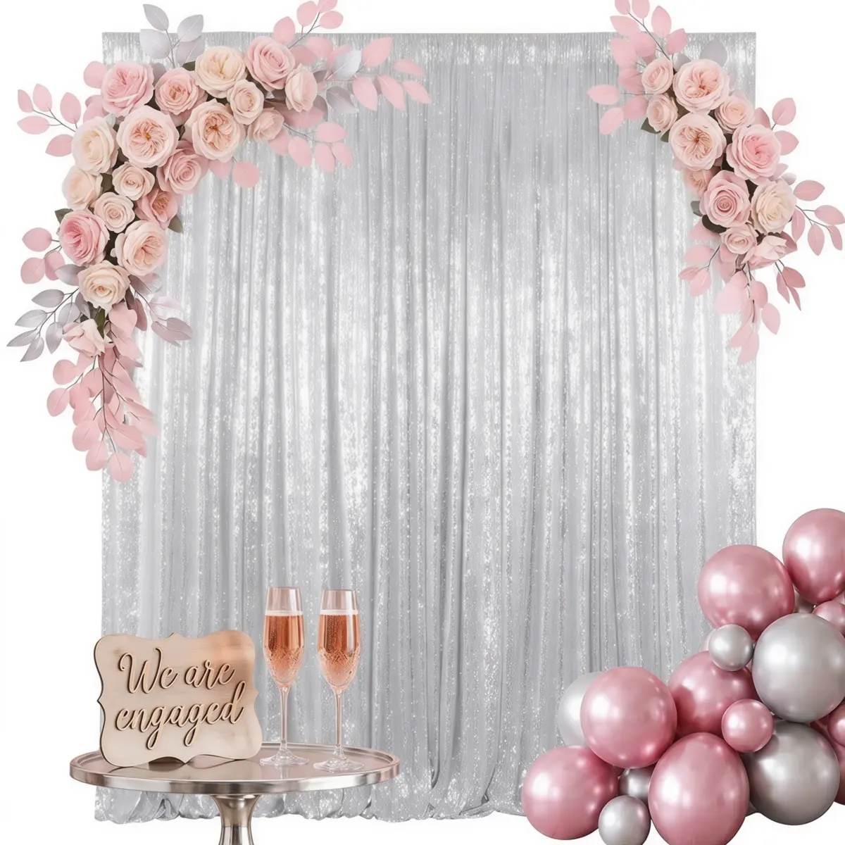 7FTx7FT Silver Shiny Round Sequin Backdrop Curtain, Luxurious Sparkle Fabric for Christmas, Birthday Party Decor, Festive Banners & Room Supplies, Room Decor