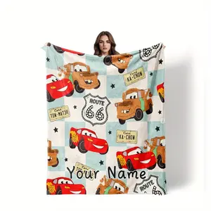 New Year Edition Custom Name Cartoon  Racing Blanket - Flannel, Gift for Family and Friends, Comfortable Sofa Decoration, Multi-functional