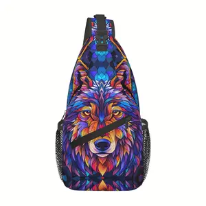Crossbody Chest  Hiking  Stained Glass Style Wolf Shoulder  Folding Large Capacity Fashion Durable Can Be Used For Shopping, Work, Leisure Travel Beach Fishing  Travel Accessories  For School Back Christmas Gifts bag backpack