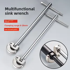 Double-Ended Multi-Function Pipe Wrench, Long-Reach Hand Tool for Sink Tap Repair, Bathroom Faucet Installation, Shower Head Setup, Double-Ended Pipe Wrenches