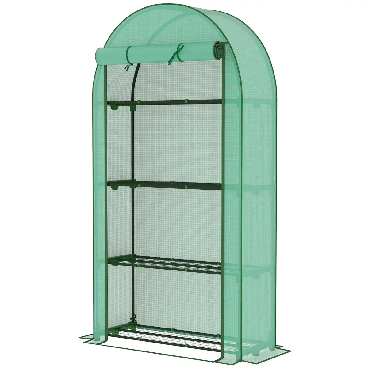 212 Main 84H-221V00GN Outsunny Mini Greenhouse - Portable Greenhouse with 4 Tier Shelves - Roll-Up Door - & Plastic Cover, Green - 41.3 x 17.7 x 63 in.