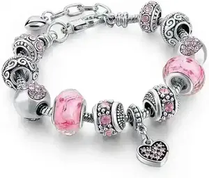ARPURRAINA Pink Heart-Shaped Pendant Bracelet Set Exquisite Jewelry Gift with Delicate Bead Dazzling Pendant Adjustable Serpentine Chain for Women Perfect Valentine's Day Gift Idea Trendy Stack Bangle