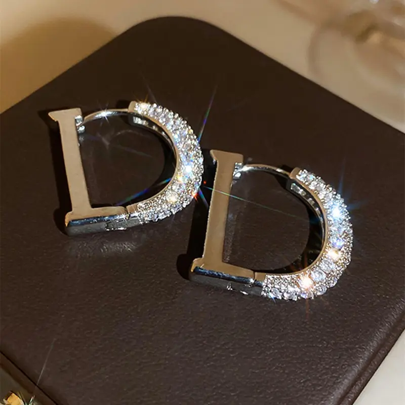 Rhinestone Decorated Hoop Earrings, Fashionable Shining Earrings for Women, Trendy All-match & Exquisite Stylish Jewelry for Birthday Gift, High Quality Earrings, Fashion Accessories