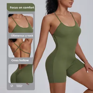 European and American sexy strap sports jumpsuit, one-piece casual running butt-lifting fitness wear, tight-fitting slimming yoga outfit