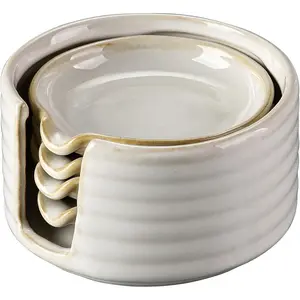 Ceramic Spoon Rest,Spoon Holder,Soy Sauce Dishes with Holder for Kitchen,Household Dipping Sauce Dishes Set, Side Dishes, Kitchen Basics,Set of 4 Kitchen Accessories For Utensils (cream)