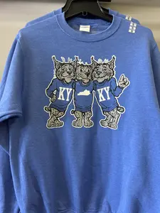 KY Cats Blue Sweatshirt with Cat Design Featuring "KY" Text and State Map Symbol