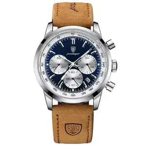 Poedagar 921 Watch Wrist Quiet Luxury Business Men's Watch Fashion Sports Chronograph Genuine Leather Watch Waterproof Luminous Men Wristwatch with Tachymeter Analog Style Sporty Luxury Discreet Leather Strap