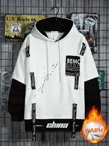 Men's Fall Winter Hooded Sweatshirt, Colorblock Patchwork Design, Casual Fashion Couple, Long Sleeve Pullover Jacket, Graphic Hoodies