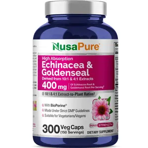 NusaPure Echinacea 20:1 Extract Dietary Herbal Immune Vitamins Supplements, 300 mg 200 Vegan Veggie Capsules, Non-GMO, Gluten-Free Capsule Supplement