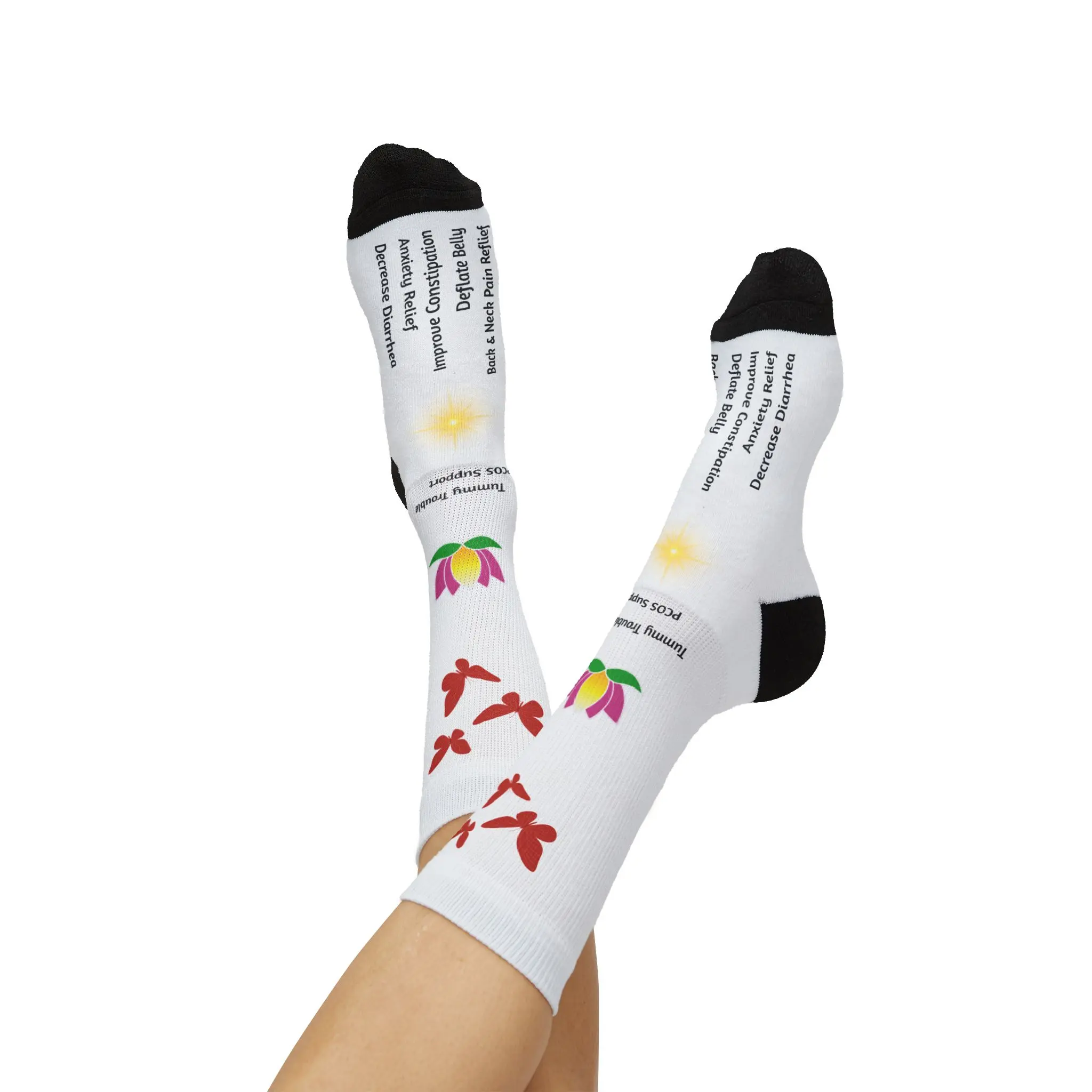 Empirical Grace Wellness Acupressure Sock Guide - 95% Polyester 5% Spandex Unisex Regular Fit Ribbed Tube with Sublimated Print for Daily Use