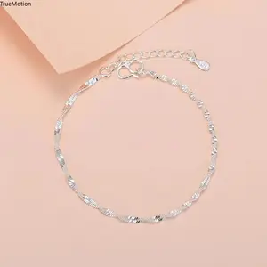 925 Sterling Silver Twisted Wave Chain Bracelet - Hypoallergenic 8 Inch Adjustable Stackable Jewelry for Women