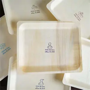 48 Pack Personalized Monogram Birchwood Dinner Plates, Eco Friendly Wedding Favors 10.5"x8.5"