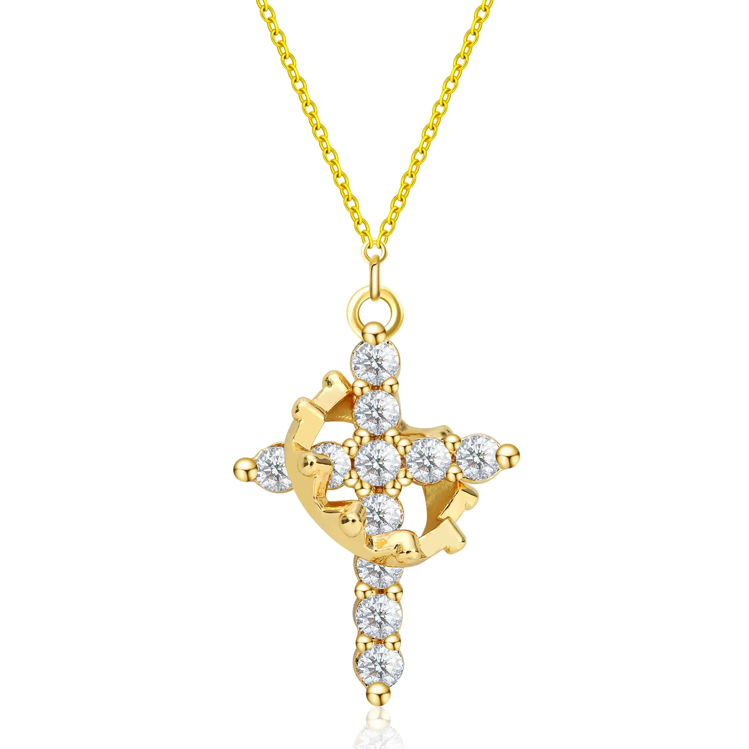 Rotating Crown Cross 8K Gold/Silver Plated Necklace unisex nickel-free, Adjustable Chain, Trendy Rhinestone Pendant for Women & Men, Perfect for Party & Daily Wear non-tarnish gift-ready faith  based  jewelry Christmas Gift