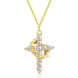 Rotating Crown Cross 8K Gold/Silver Plated Necklace unisex nickel-free, Adjustable Chain, Trendy Rhinestone Pendant for Women & Men, Perfect for Party & Daily Wear non-tarnish gift-ready faith  based  jewelry Christmas Gift