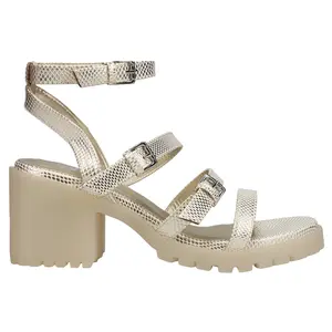 Dirty Laundry Womens Francee Metallic Gladiator Ankle Strap Casual Sandals Casual High Heel 3" & Up - Gold