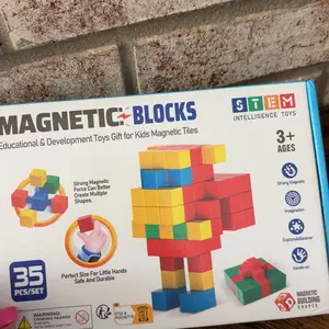 Magnetic Building Blocks - 35-Piece 1.21-in Large Bright and Vibrant Magnetic Stacking Blocks, Montessori Sensory Toddler Toys, Gifts for 3-5 Year Old Girls