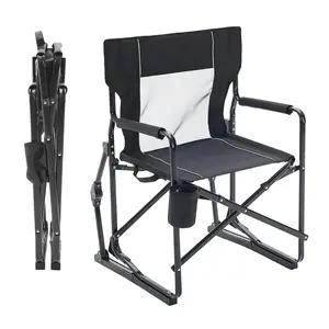 Outdoor Folding Rocking Chair for Adults, Portable Camping Lawn Chair with Mesh Back, Waterproof Armrests & Sturdy Frame, Foldable Seat for Patio, Beach, Camping