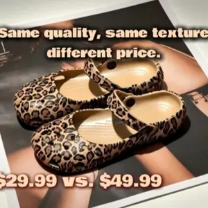 $49.99 vs $29.99 – Same slip-on, same waterproof, same leopard print. Half the price. Summer essential.