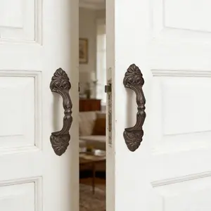 Sungmor 2PC Solid & Sturdy Cast Iron Gate Handles, Heavy Duty Strong Barn Door Handles, Pretty Rustic Farmhouse Fence Gate Garage Closet Drawer Cabinet Decorative Handles Sliding Door Pulls