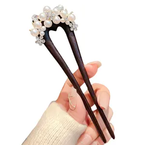Handmade Hairpin with Pearl Flowers - Twist Hairstick for Elegant Updos French Hair Forks