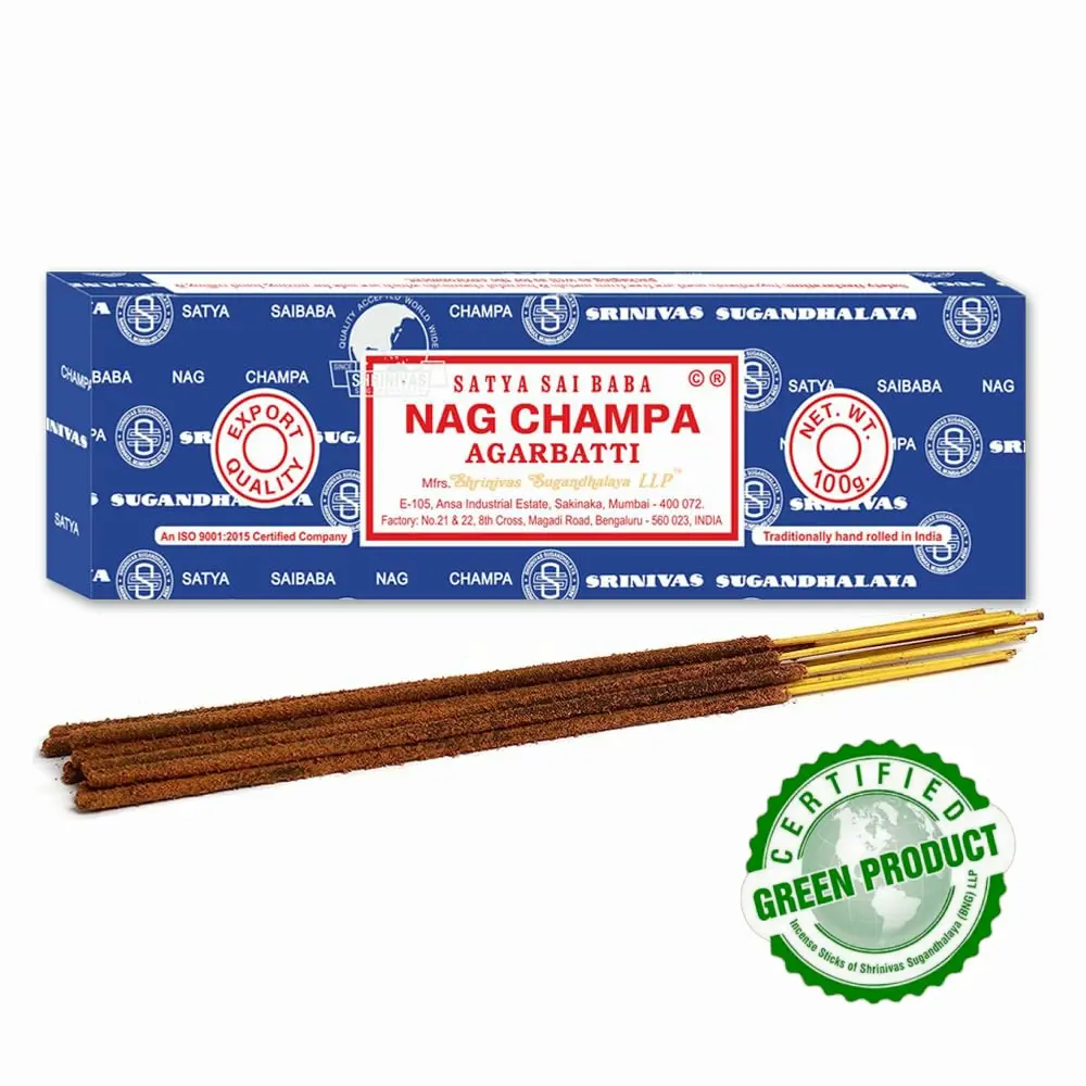Satya Sai Baba Nag Champa Incense Sticks, 15g/40g/100g Options, Relaxing Aromatic Fragrance, Aromatic Woody Scent, Calming Aroma, Pack of 1, Scented, Aromatherapy Home Fragrances, Ideal for Meditation & Yoga Rooms, Home Fragrances