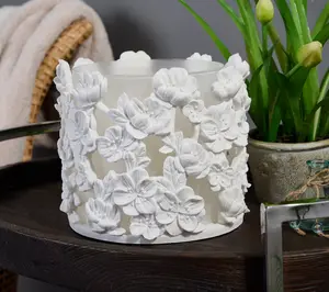 HomeWorx by Slatkin + Co. Frosted Glass Floral Hurricane