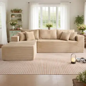 105" Cloud Sectional Couches for Living Room,Plush Corduroy Boneless Couch with Comfy Chaise,L Shaped Sofa in A Box No Assembly Require,Grey Upholstered boneless sectional couch couches sectional couch