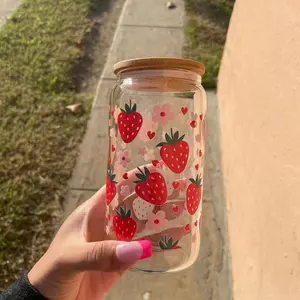 Strawberry Glass Can 16oz