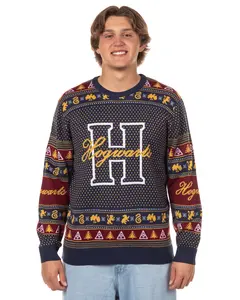 Harry Potter Men's Hogwarts Houses Design Adult Ugly Holiday Knit Sweater
