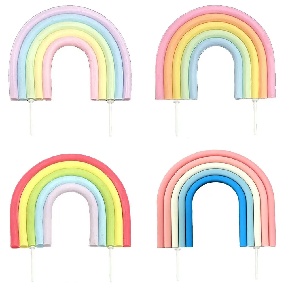 Macaroon Rainbow Cake Toppers Colorful Soft Pottery Rainbow Cake Decoration for Wedding Baby Shower Birthday Party Cake Decor
