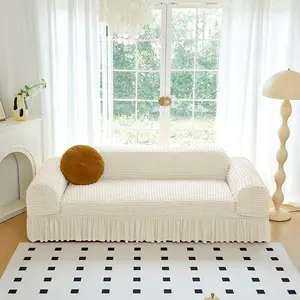 Solid Color Sofa Cover with Skirt, 1 Count Non-slip Sofa Slipcover, Sofa Couch Protector for Home Living Room Bedroom Hotel Dormitory Decor