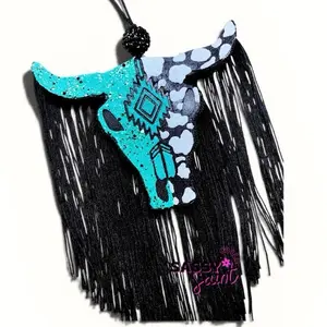 Sassy Saint Aztec Cow Print Bull Skull Freshie Air Freshener Western Style Handcrafted Car Freshener with Unique Designs & Long Lasting Fragrance 4-8 Weeks