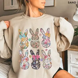 Coquette Easter Bunny Floral Sweatshirt , Easter Bunny Sweater, Coquette Easter Shirt, Girly Easter Bow, Spring Floral Womenswear