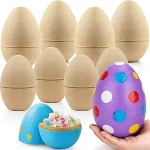 8 Pcs Large Paper Mache Fillable Easter Eggs Empty Paint Set for DIY Painting Crafts, Perfect for Easter Egg Hunt Basket Fillers