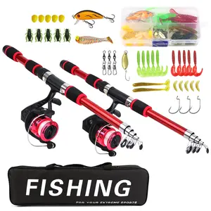 Complete Fishing Gear Set with 2 Retractable Rods, 2 Reels, Lures, Hooks, and Bag, Freshwater Saltwater Use, Ideal for Beginners Adults