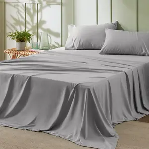 California King Sheet Sets - Sheets for California King Size Bed, 4 Grey Sheets Cal King, Easy Care Polyester Microfiber Cooling Bed Sheet