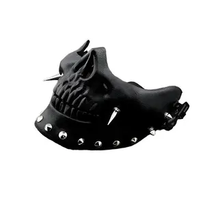 Cyberpk Steampunk Half Skull Face Mask with Rivets, Glossy Finish, Adult Costume Accessory for Cosplay, Halloween, Parties & Events