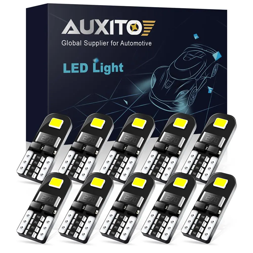 AUXITO 10× 194 T10 168 2825 6000K White LED Bulbs, Widely Used as Car Truck Interior Dome Map Door Courtesy Marker License Plate Lights